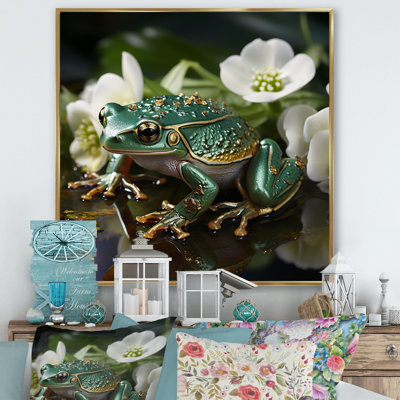 Grenouille verte sur verre, impression sur toile