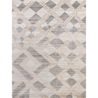 Hand Knotted Geometric Area Rug in Beige/Gray