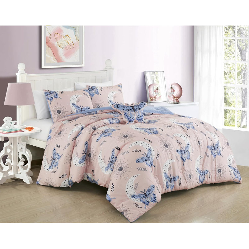 Twin White Microfiber Kids Bedding Set with Butterfly Pillow
