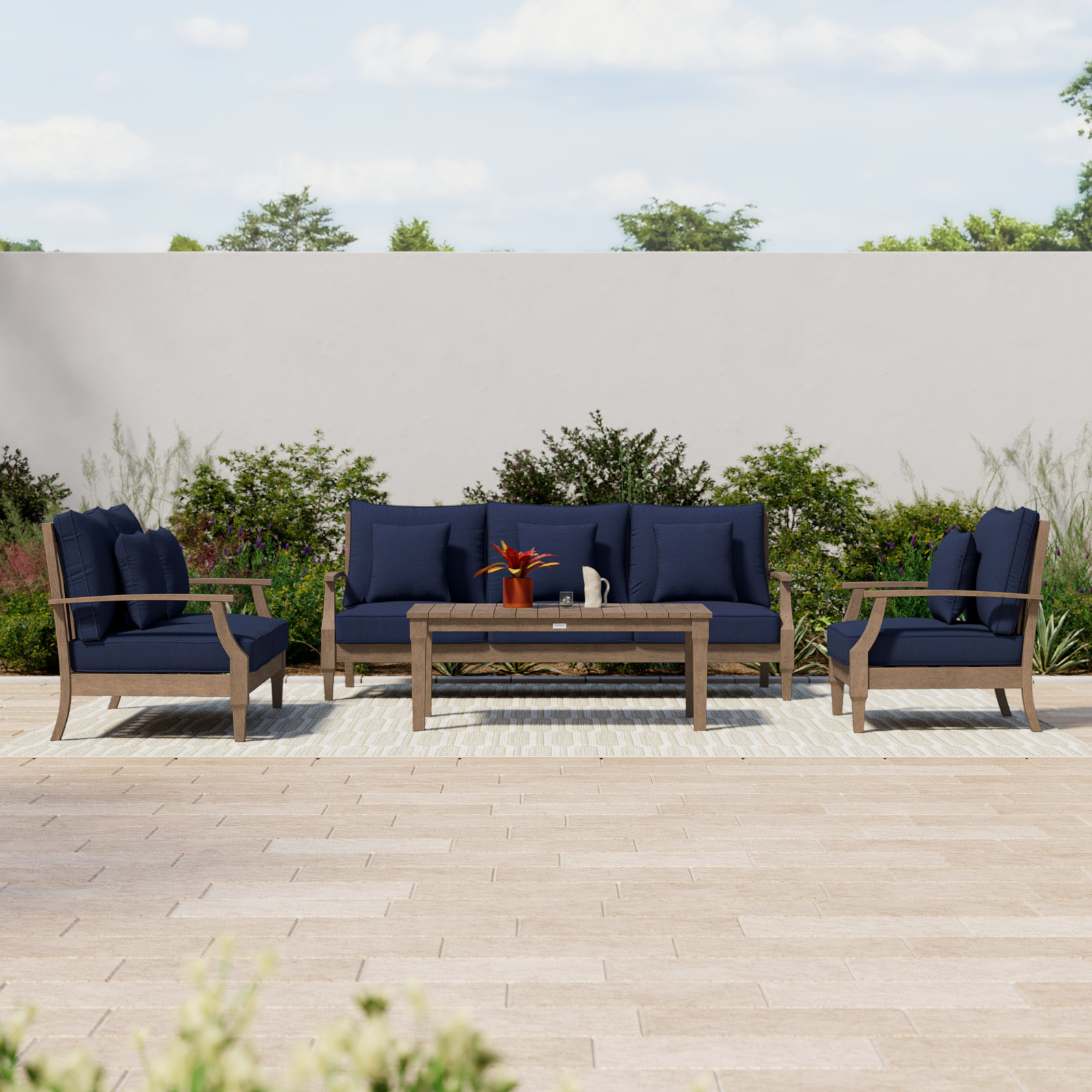 Samya 4 Piece Outdoor Sofa Seating Group with Cushions, Navy
