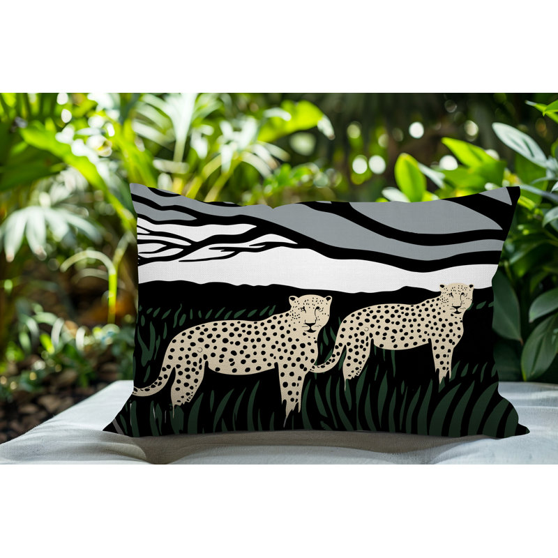 Oreiller rectangulaire réversible intérieur / extérieur Vold Leopard, Rectangle H 14 po x l 20 po, Gris