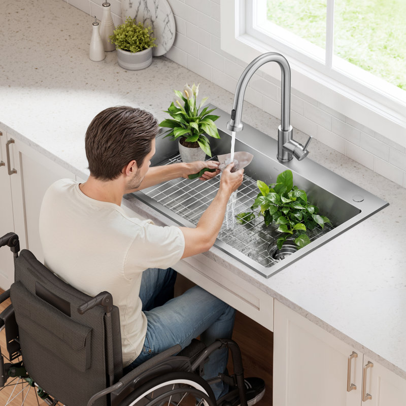 KRAUS Fairlane 33” ADA Compliant Drop In / Top Mount Single Bowl 18-Gauge Stainless Steel Kitchen Sink, Drop-In