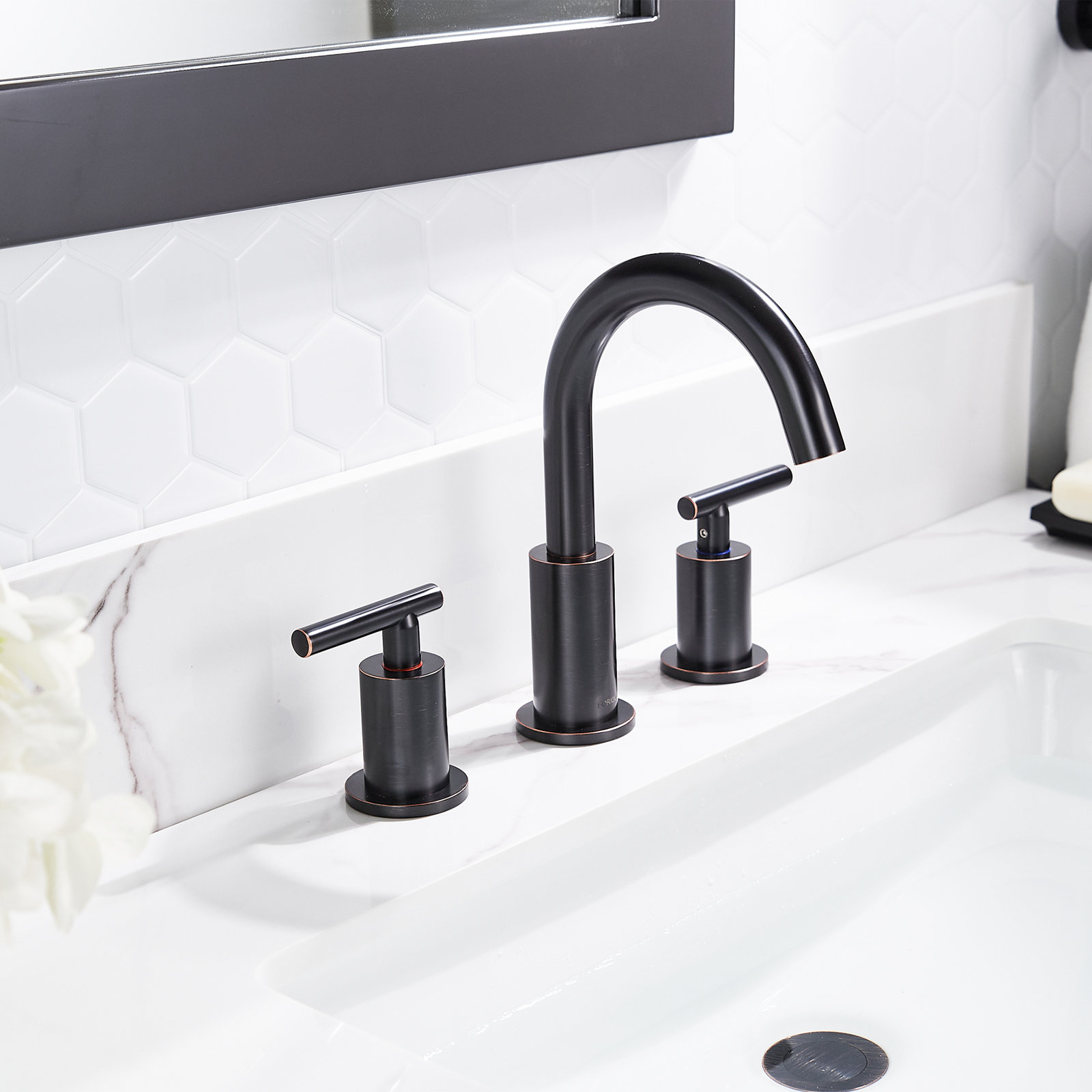 Celestine Widespread Bathroom Faucet with Drain, Oil Rubbed Bronze