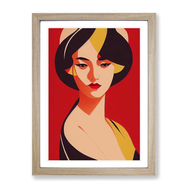 Classic Portrait of a Woman No.5 1 Piece Single Picture Frame Wall Art, 34cm H x 25cm W x 2cm D, Oak
