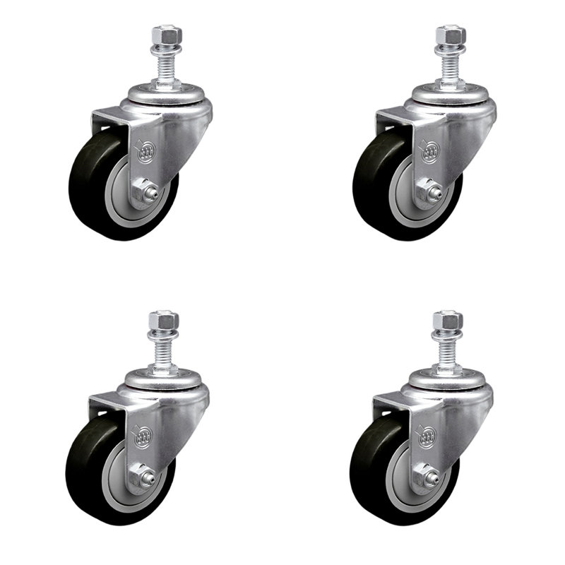 3 Inch_Polyurethane Wheel Swivel ½ Inch Threaded Stem Caster Set SCC, Noir