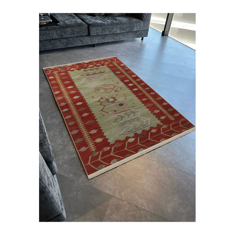 Tapis décoratif à motif floral rouge à motif floral rouge rétro lavable à la machine