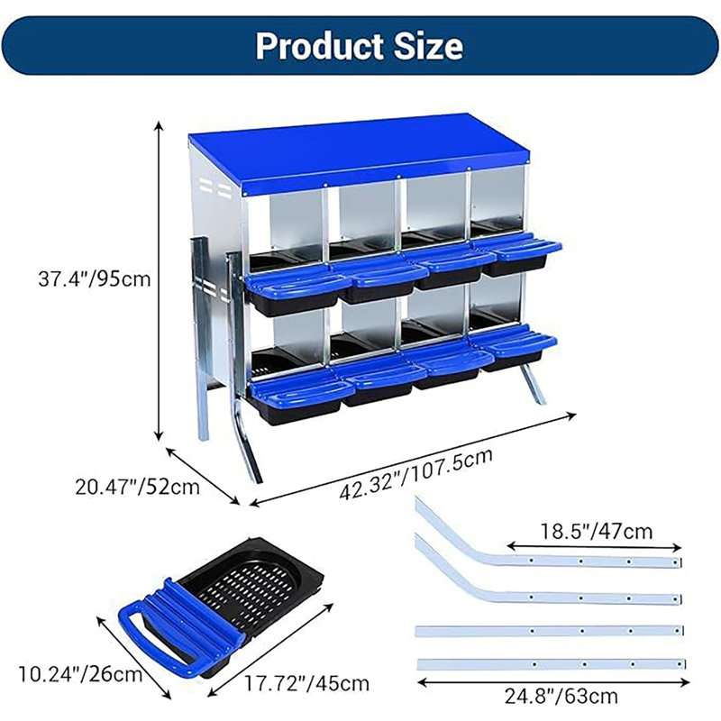 Poulailler, boîte de ponte, équipement de poulailler ventilé en poulailler en métal, H 37,4 po x l 42,32 po x P 20,47 po