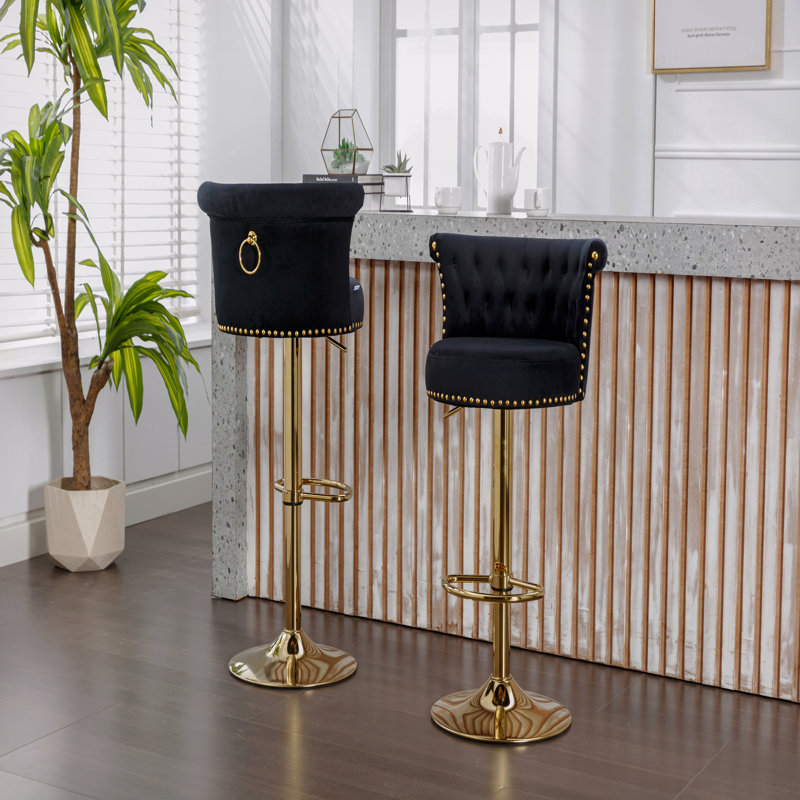 Swivel Bar Stools Set Of 2 Adjustable Counter Height Chairs With Footrest, Black