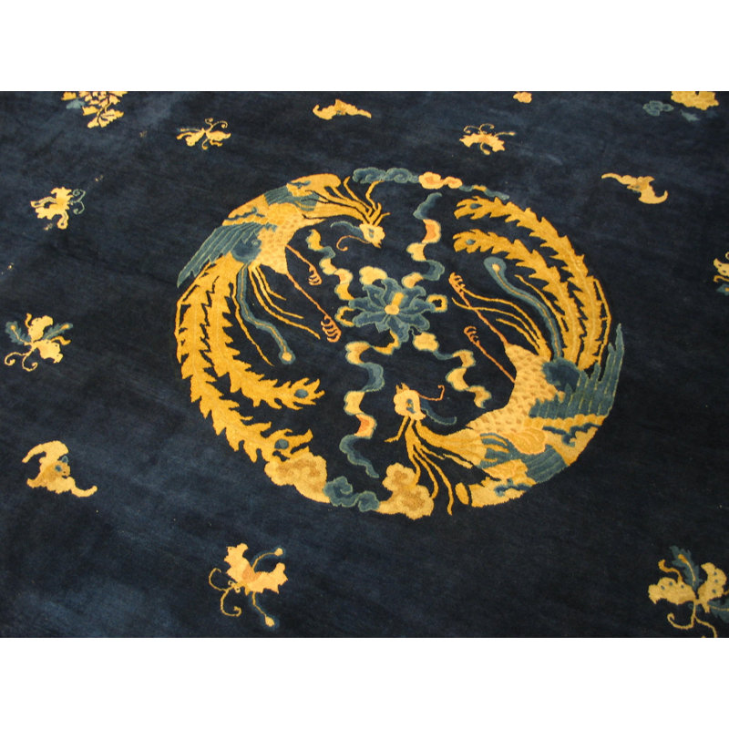 Hand Knotted Wool Area Rug in Blue