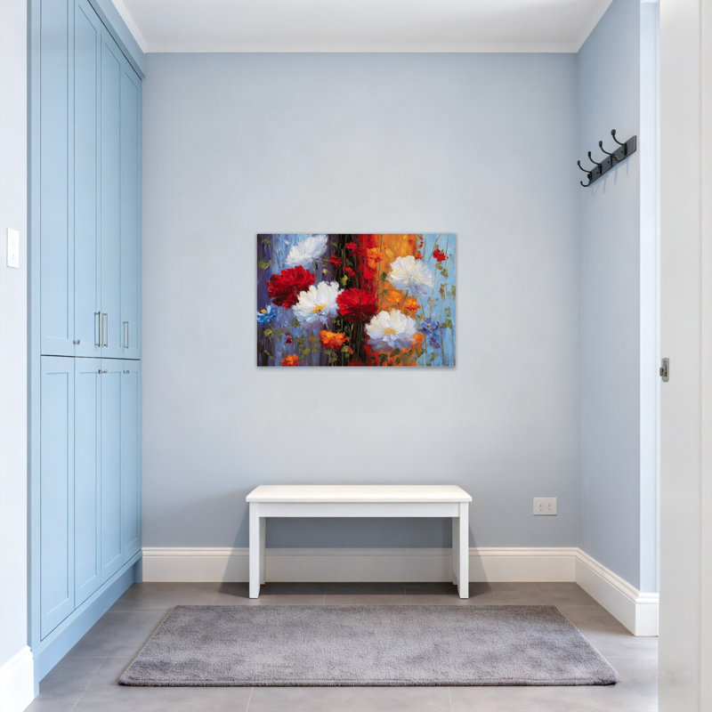 Plantes et fleurs, fleurs colorées sur toile, H 32 po x l 48 po