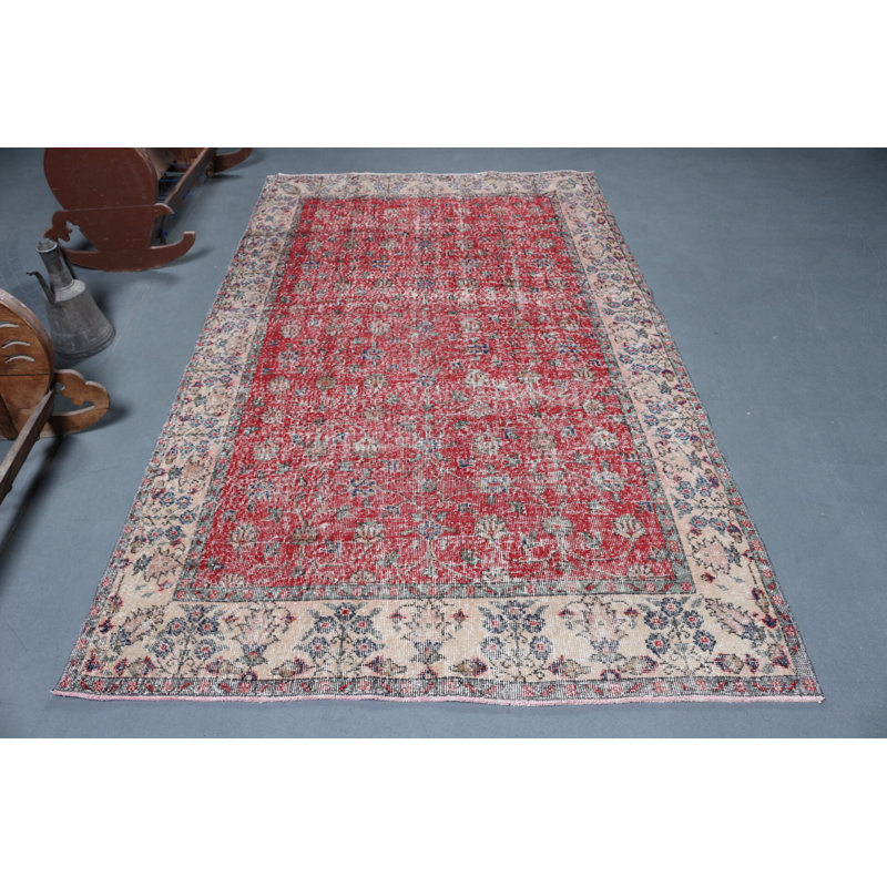 Grand tapis Oushak turc rétro rouge pour chambre à coucher ou salon décoratif au design classique