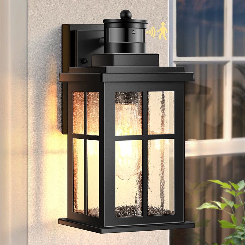 Motion Sensor Dusk To Dawn Outdoor Wall Lantern with Matte Black Finish, Matte Black