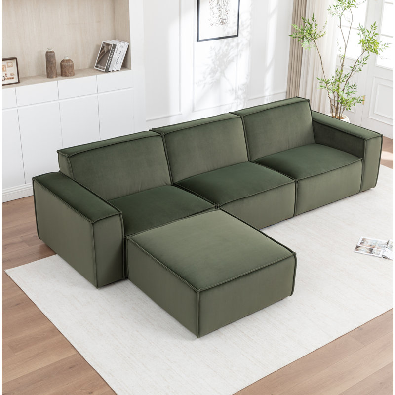 Shonnard 4-Piece Modular Sectional, Green Cotton Blend