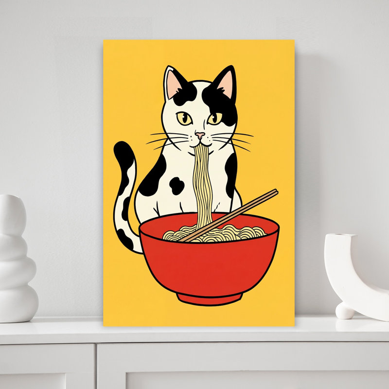 Art mural contemporain Ramen Cat, H 18 po x l 12 po