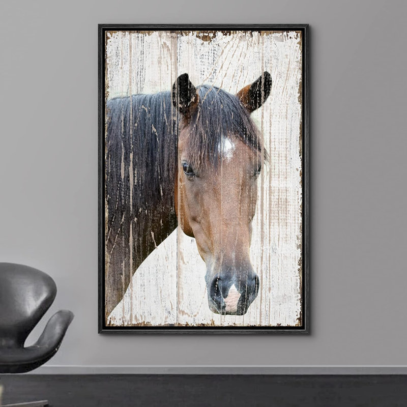 Portrait d'un cheval qui court sur une toile, H 24 po x l 16 po, Cadre flottant noir