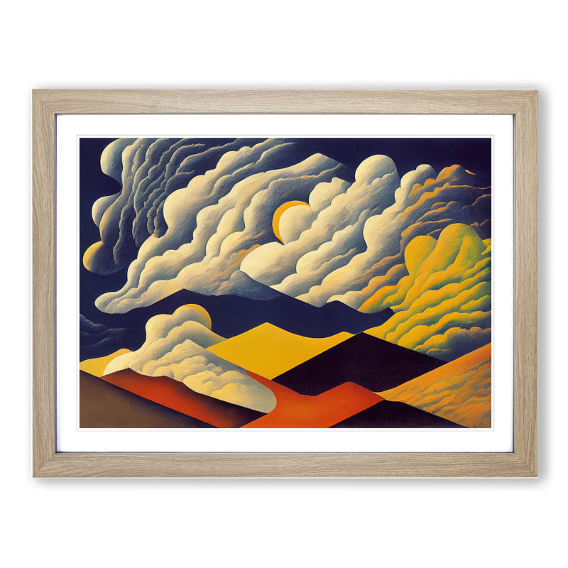 Effervescent Clouds Abstract - Single Picture Frame Painting, 25cm H x 34cm W x 2cm D, Oak