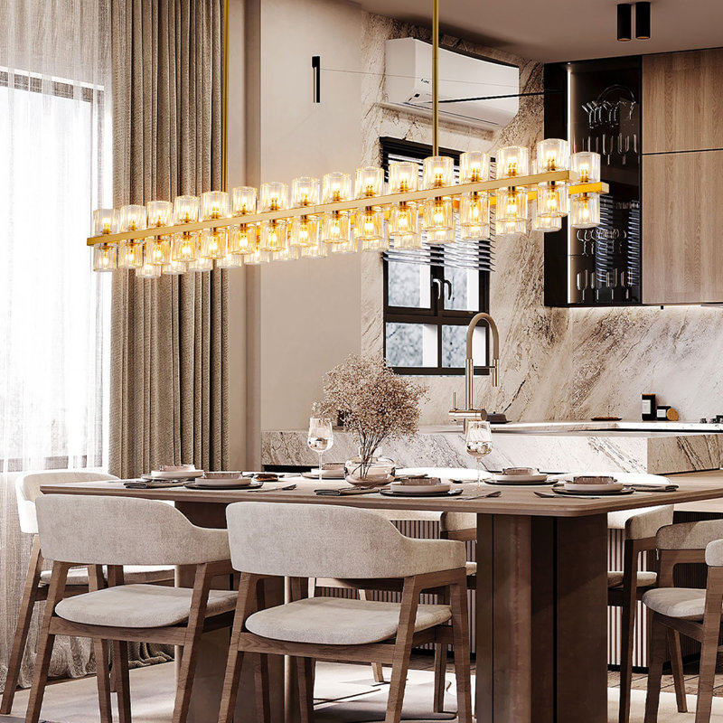 Jaylnn 60 - Light 54’’  Crystal Dimmable LED Kitchen Island Rectangle Chandelier(Includes 60XG4 Bulbs), Gold