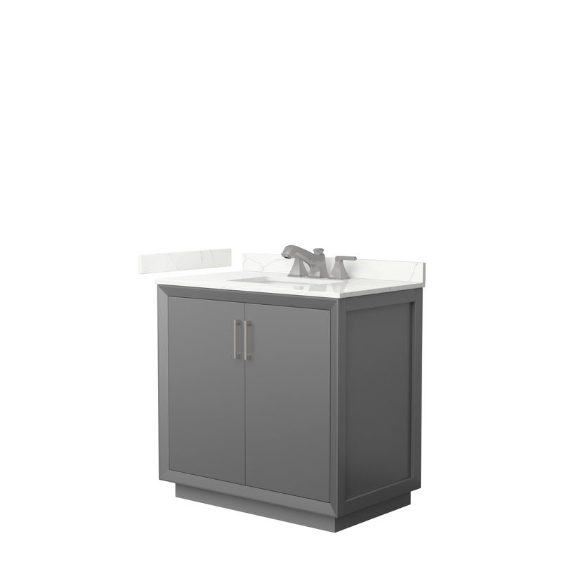 Meuble-lavabo simple avec plateau Strada 36, Gris foncé, Quartz Giotto, Noir mat