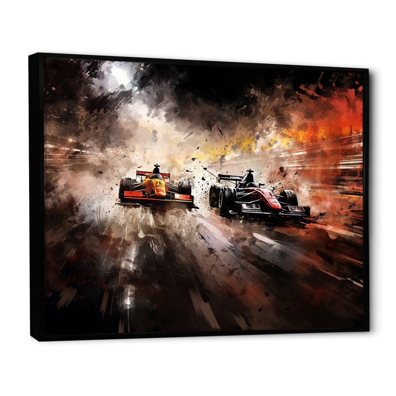 Formule 1 Speed Car Speedway Fury 3 - Art de course sur rails, Cadre flottant noir, H 30 po x l 40 po x P 1,5 po
