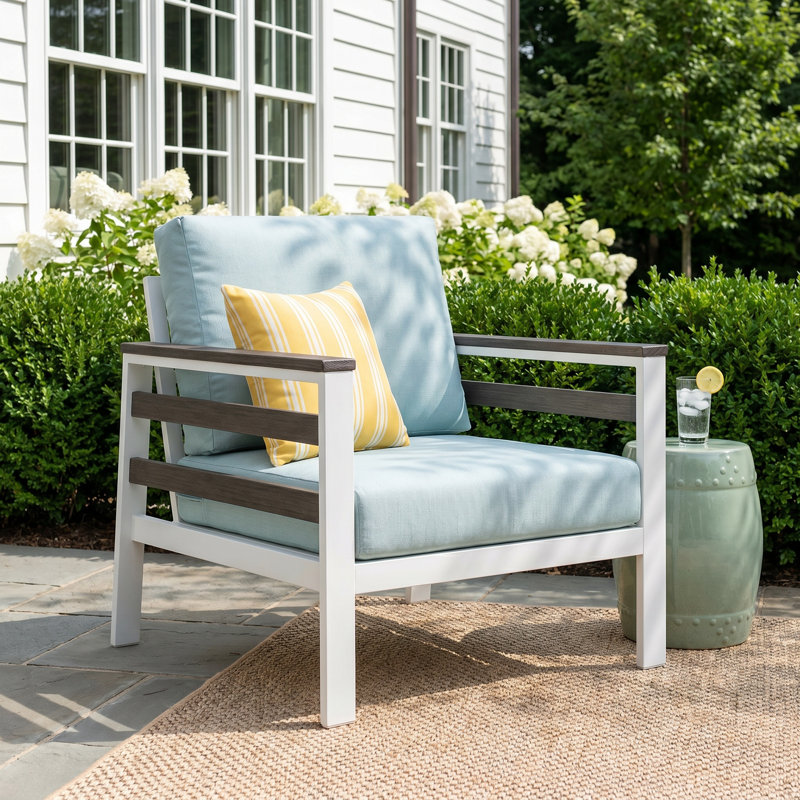 Townsend Metal Outdoor Lounge Club Chair With Sunbrella Cushion, Bliss Dew