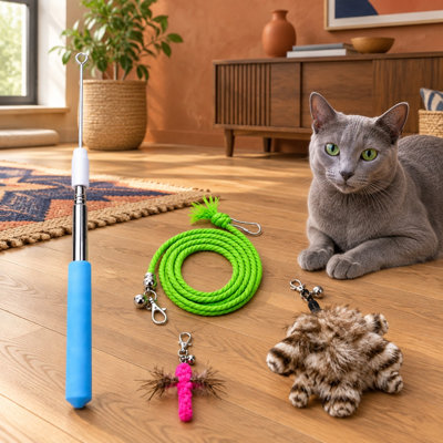 Made with Retractable Stainless Steel construction, this cat wand set has 3 interchangeable attachments—feather, insect, and cotton rope; 60 global ratings.