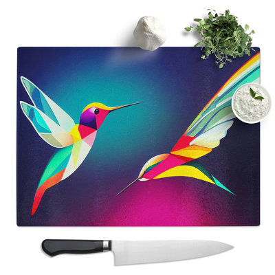 Groovy Hummingbirds Abstract  Glass Chopping Board