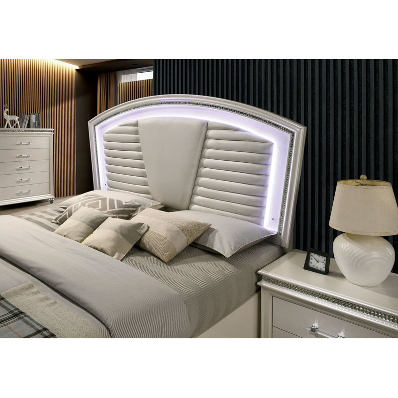 Belliveau Vegan Leather Platform Storage Bed, King, Pearl White
