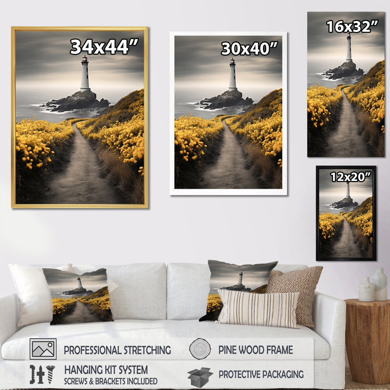 Brume côtière - art mural sur toile océan côtier, H 44 po x l 34 po x P 1,5 po, Cadre flottant noir