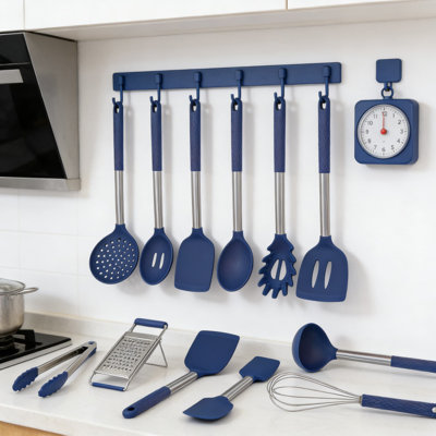 12-Piece Silicone Kitchen Utensil Set With Stainless Steel Handles - Non-Stick, Heat Resistant Cooking Tools For Everyday Prep, Cooking And Serving