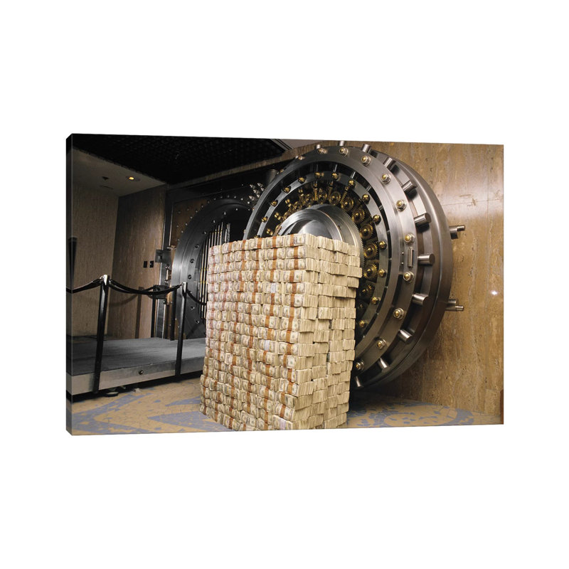 Money Stacked By Bank Vault II by Vintage Images - No Frame Gallery-Wrapped Canvas Giclée on Canvas, 66.04cm H x 101.6cm W