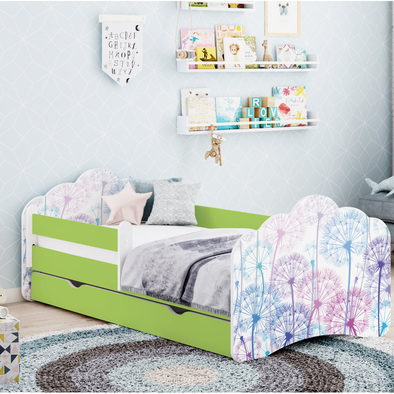 Racine European Toddler Bed Frame with Drawers, Green, 56.5 x 70 x 140cm