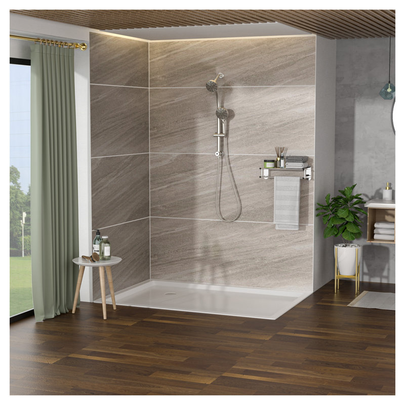 Système de double pomme de douche avec pomme de douche à pluie de 4,7 po et douchette à 8 fonctions, barre coulissante réglable, finition nickel brossé