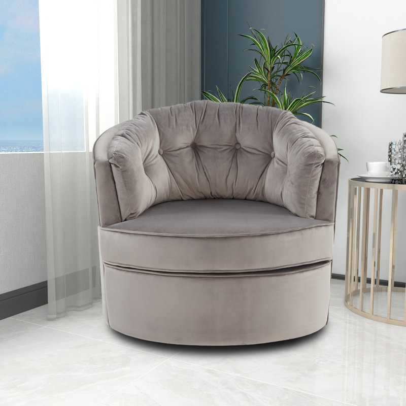 Fauteuil demi-tonneau pivotant en velours Haldeman, Velours gris