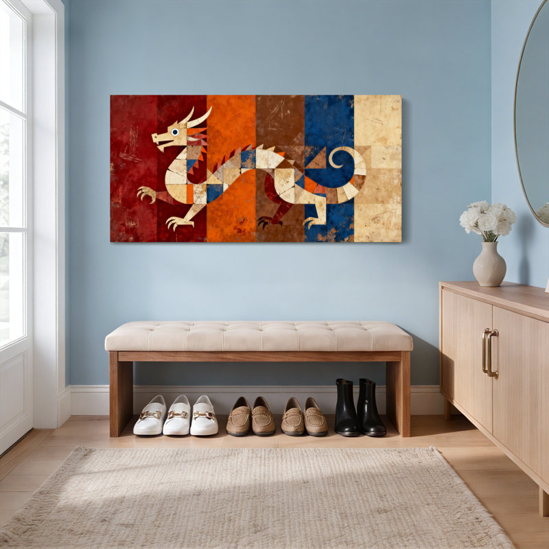 «Geometric Dragon», art abstrait sur toile tendue sur toile, ensemble de 1, H 28 po x l 58 po