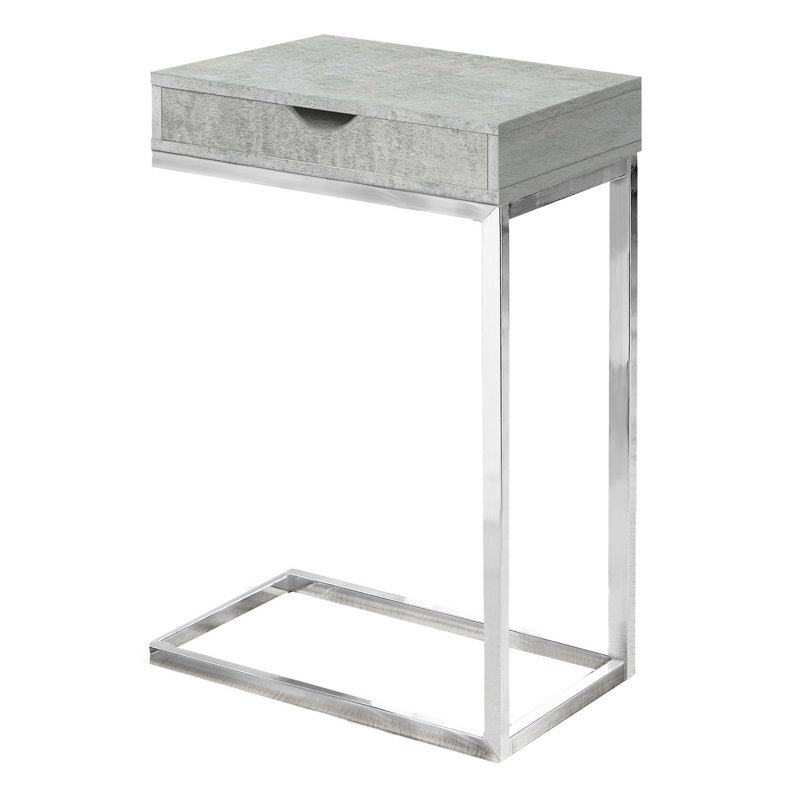 Accent Table C-shaped, End, Side, Snack, Storage Drawer, Living Room, Bedroom, Metal, Chrome, Gray