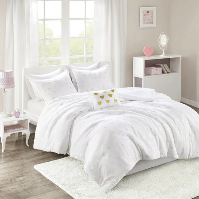 4 pièces d'édredon à imprimé métallique double / grand, blanc / or, envers en microfibre, rembourrage, preuve - blanc / or doux avec imprimé, livré dans un emballage compressé