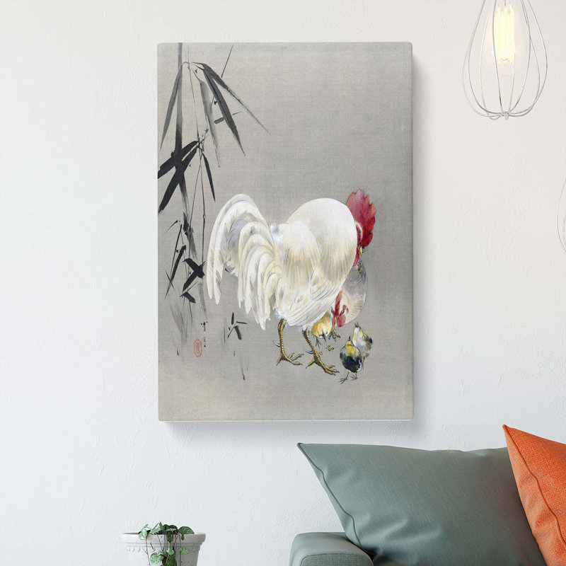 Rooster And Hen With Chicks by Watanabe Seitei - Wrapped Canvas Print, 60cm H x 40cm W x 3cm D