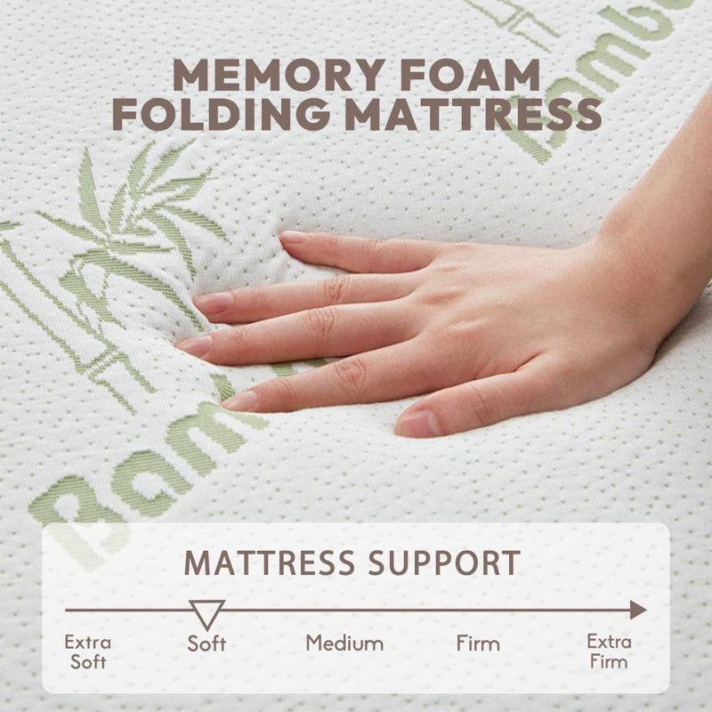 Memory Foam Folding Mattress With Storage Bag, 4 Inch Foldable Mattress Trifold Mattress Topper, Certipur-US Certified Floor Mattress Guest Bed With Cooling Cover &Waterproof Lining