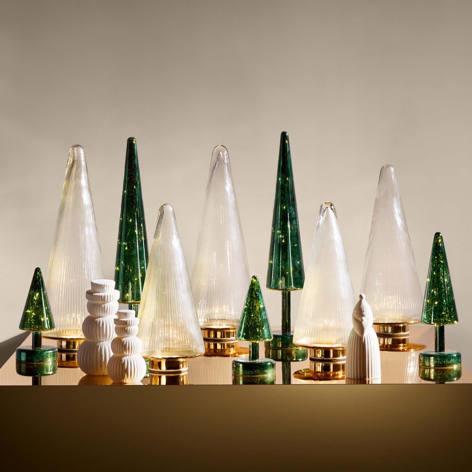 2-Piece Lighted Sparkle Cone Tree Set, 7" H x 3.25" W x 3.25" D, Green