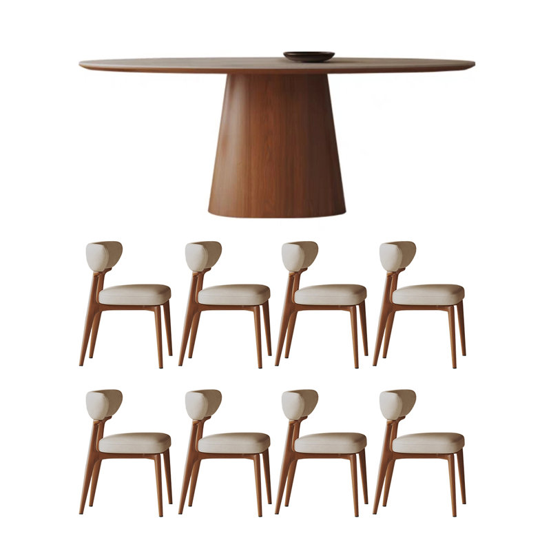 Household oval-shaped rock slab dining table set, 29.52 x 78.74"L x 35.43"W