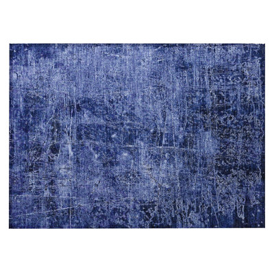 2' X 3' Navy Blue Abstract Washable Non Skid Indoor Outdoor Area Rug