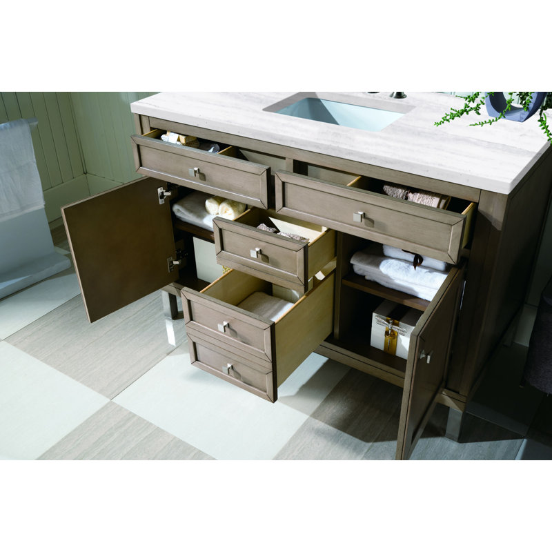 Chicago 48'' W Single Vanity, Walnut Whisper, Parisien Bleu, 8" Widespread