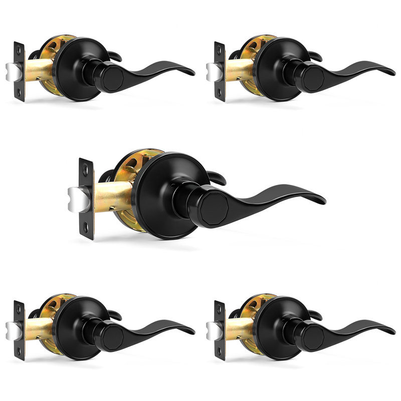 Passage Door Lever with Round Rosette, Black