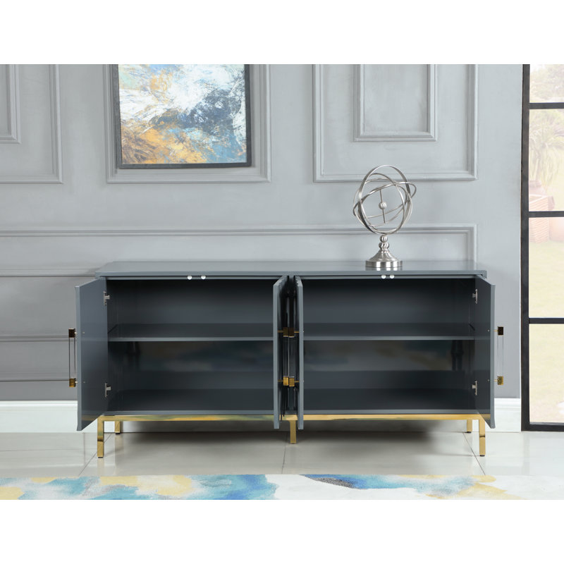Modern Gloss Gray 64'' Wood Sideboard with Gold Plated Legs