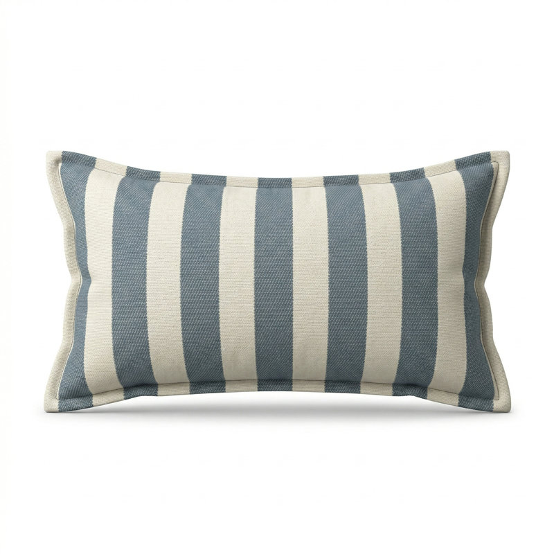 Coussin décoratif d'extérieur en plumes de lin Berlin Hive 9X22, Rectangle H 9 po x l 22 po, Plumes, Beige/Blue Striped