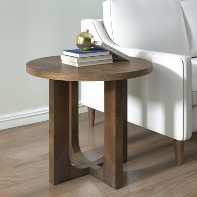 Transitional Solid Mango Wood Accent Side Table