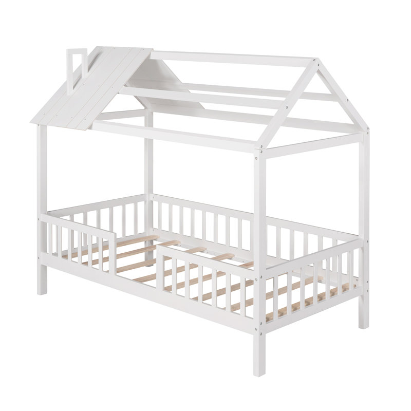 Lit simple en bois avec clôture, Blanc