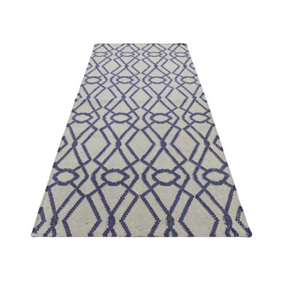 Tapis de couloir réversible en laine tissé à la main 2 pi 6 po x 6 pi bleu 9300E28587334A83ADF2E6EEDF116326