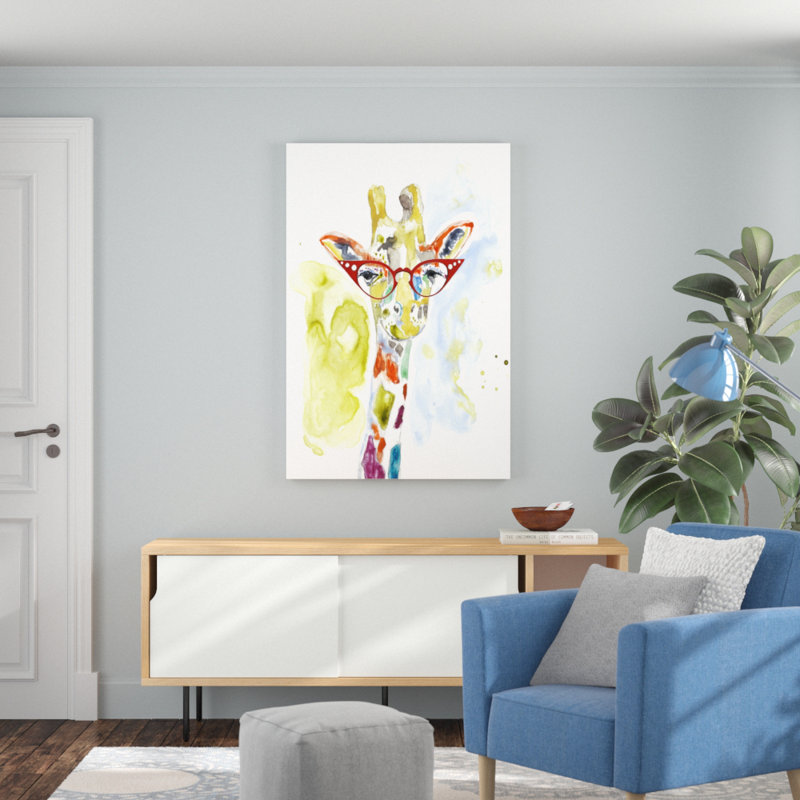 «Smarty-Pants Giraffe» par Jennifer Goldberger, reproduction d'art sur toile, H 18 po x l 12 po, Toile tendue