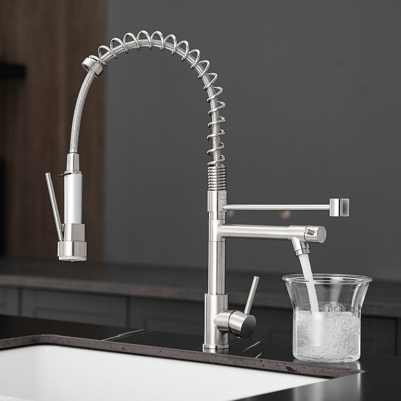 Stainless Steel Kitchen Tap With Pull-Down , Brushed Nickel, Innovative Design Faucet Pull Down, Hygienic Surface Treatment
